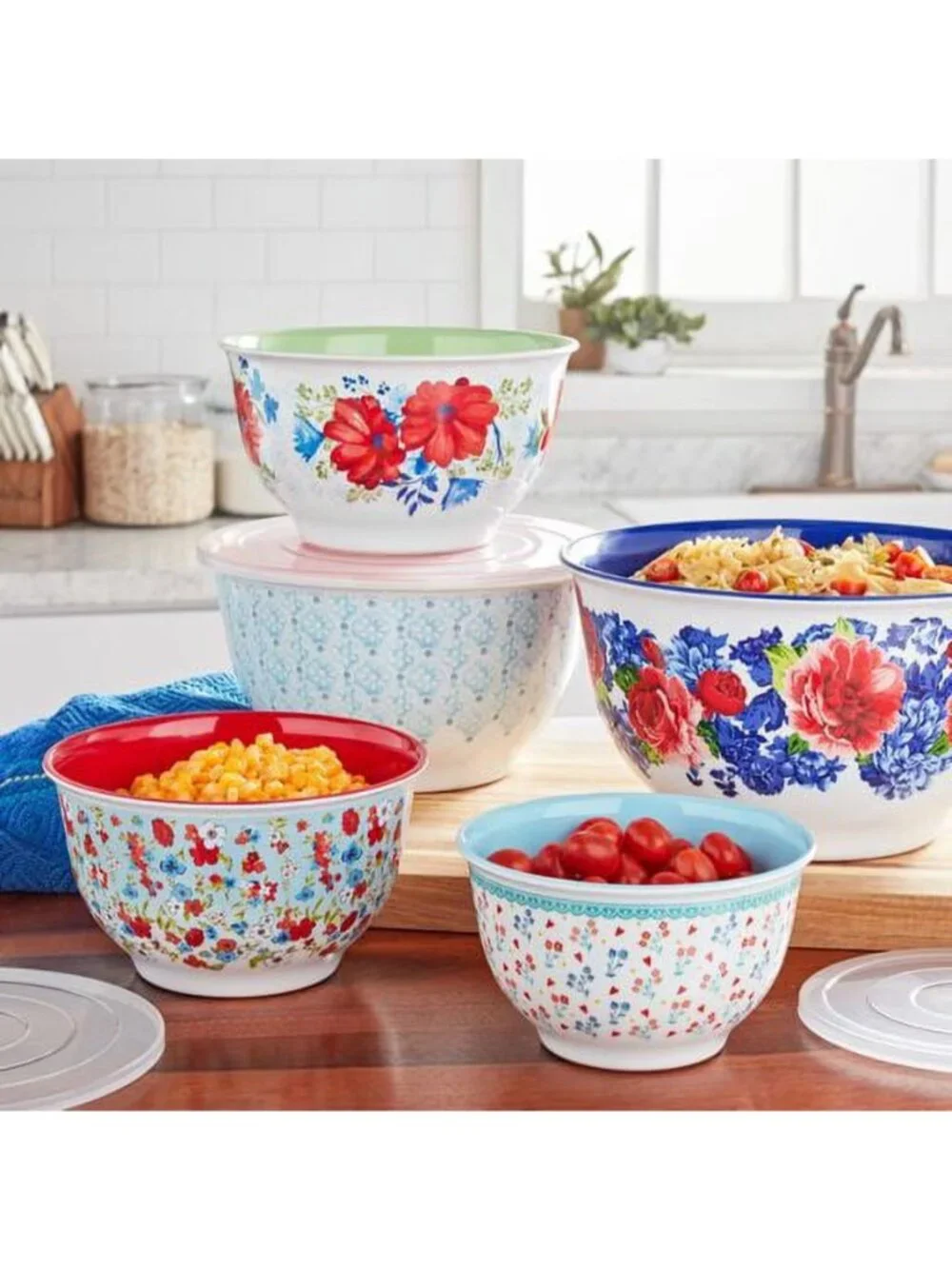 The Woman Pioneer Home Heritage Floral lids 10-Piece Melamine Mixing Bowl Set
